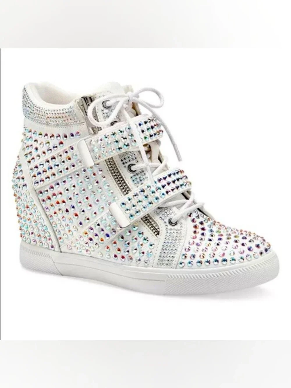 🤍 INC White Rhinestone Bridal Wedge Sneaker, Size 8 (Brand New)